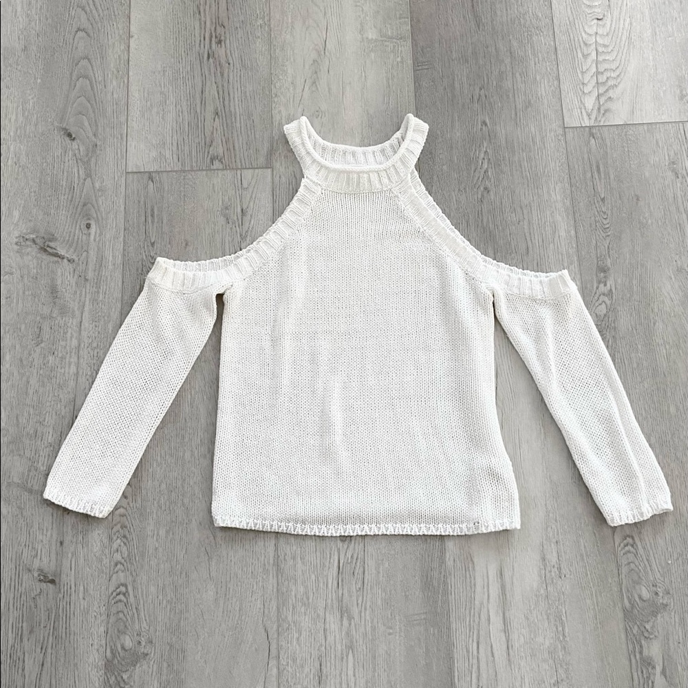 White cold shoulder sweater